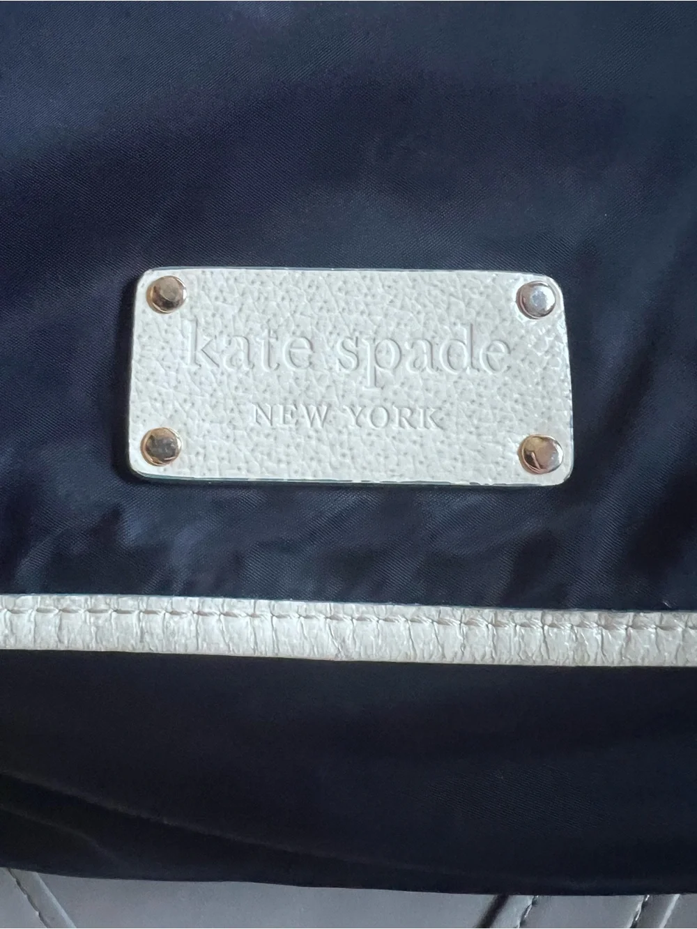 kate spade Navy and White Baby Bag with Logo Plaque